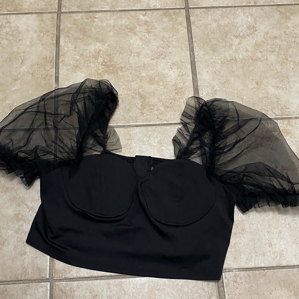 Sheer puff sleeve top